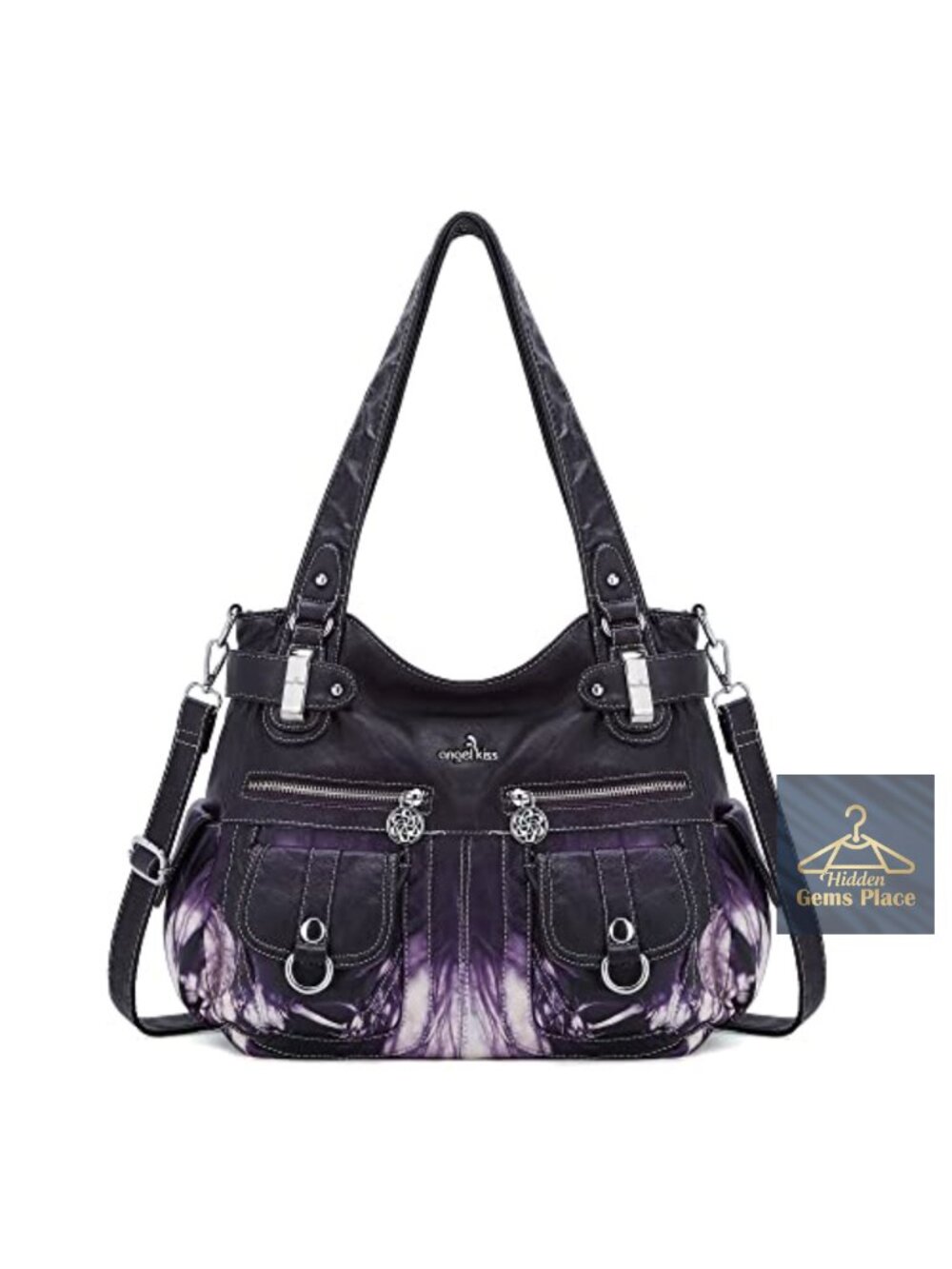 Washed PU Leather Double Zipper Multi Pocket Hobo Crossbody Handbag